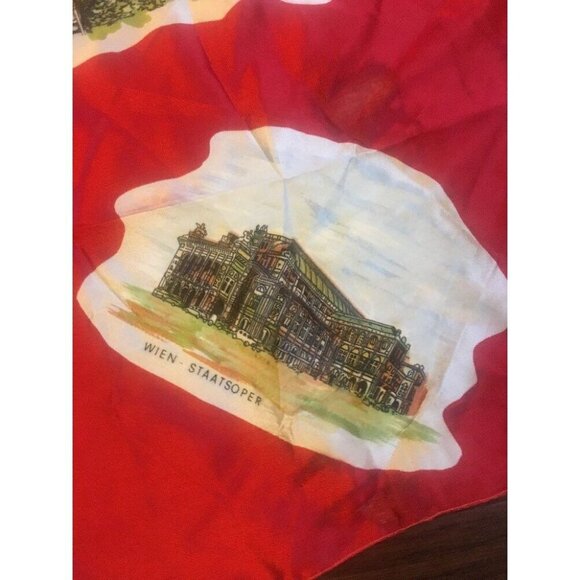 GERMANY RED SOUVENIR TRAVEL SQUARE Scarf Wien Karlskirche Prater Stephansdom - Picture 2 of 6